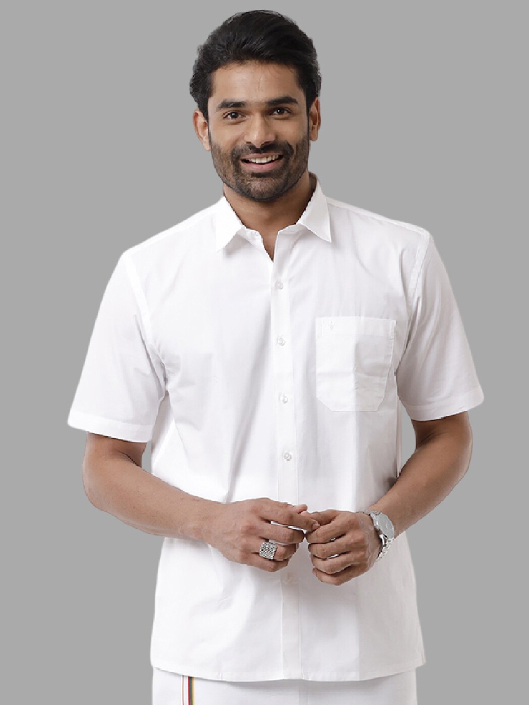 

Ramraj Spread Collar Formal Pure Cotton Shirt, White