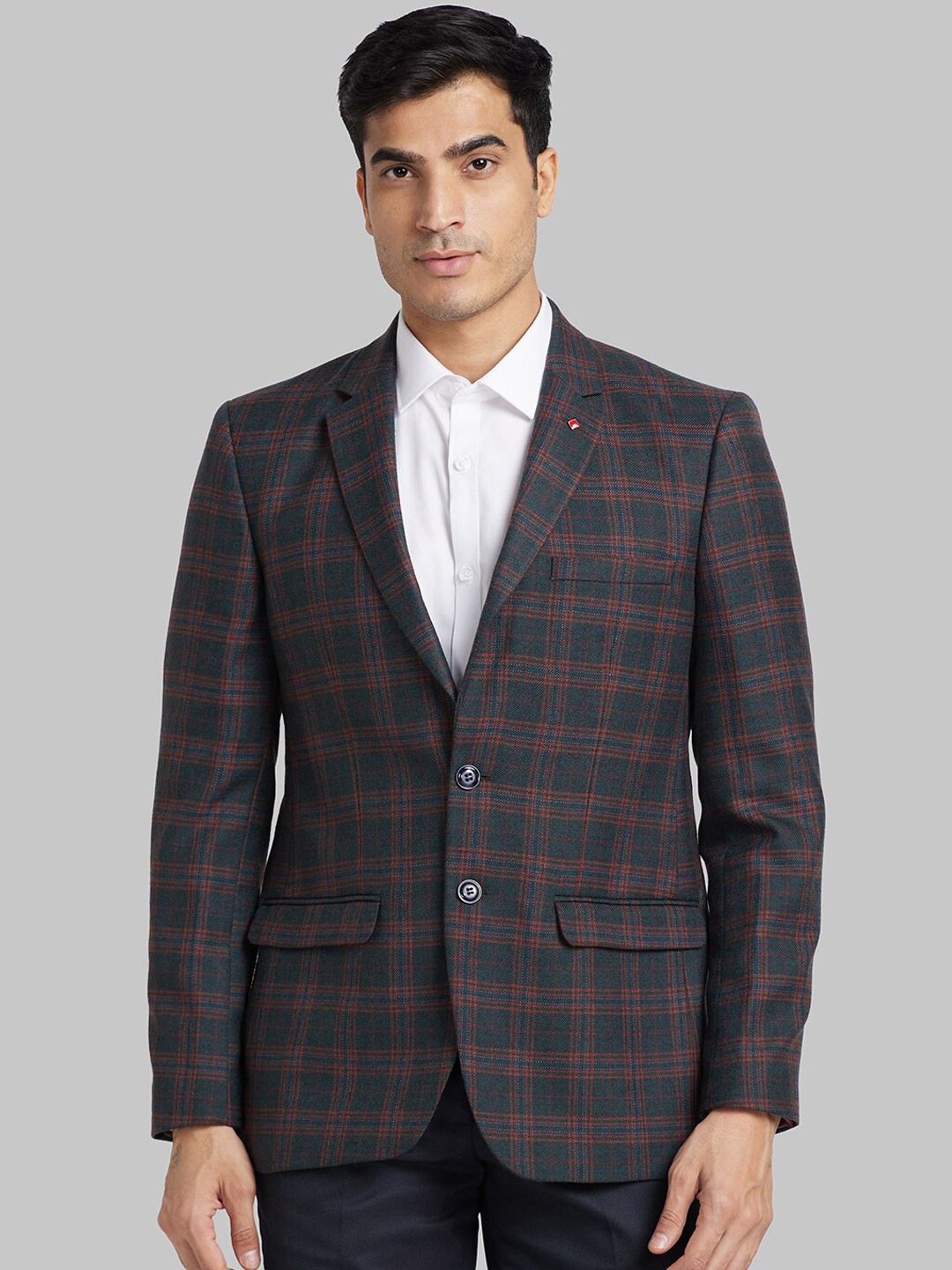 

Raymond Checked Single Breasted Formal Blazer, Green