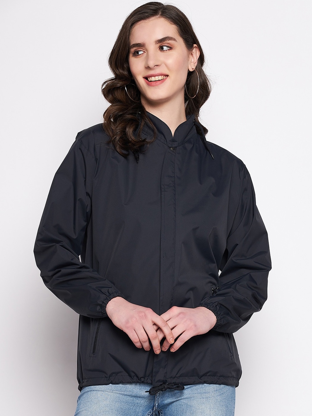 

Okane Women Nylon Hooded Windcheater and Water Resistant Tailored Jacket, Navy blue