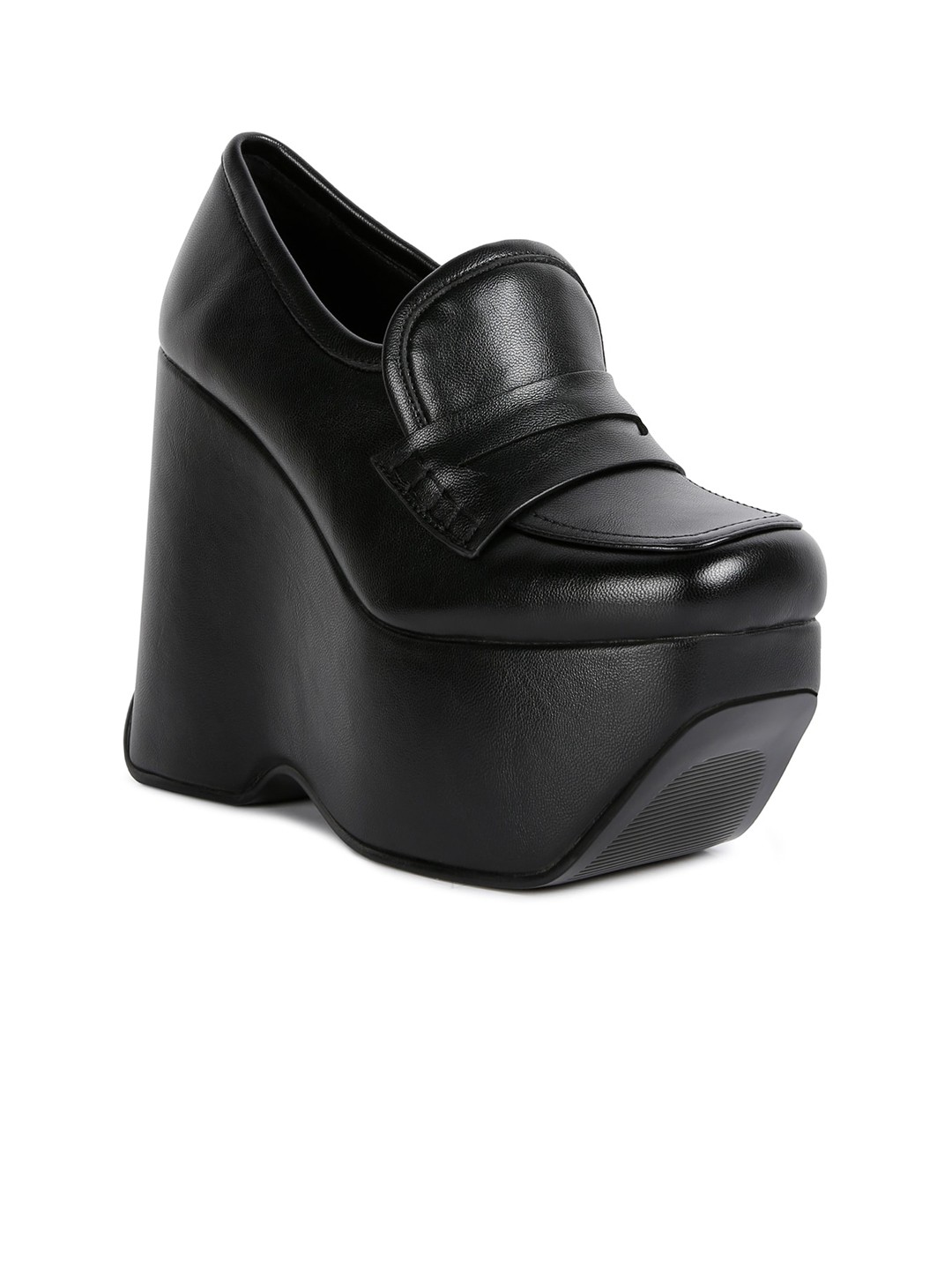 

RAG & CO Women High Platform Wedge Loafers, Black