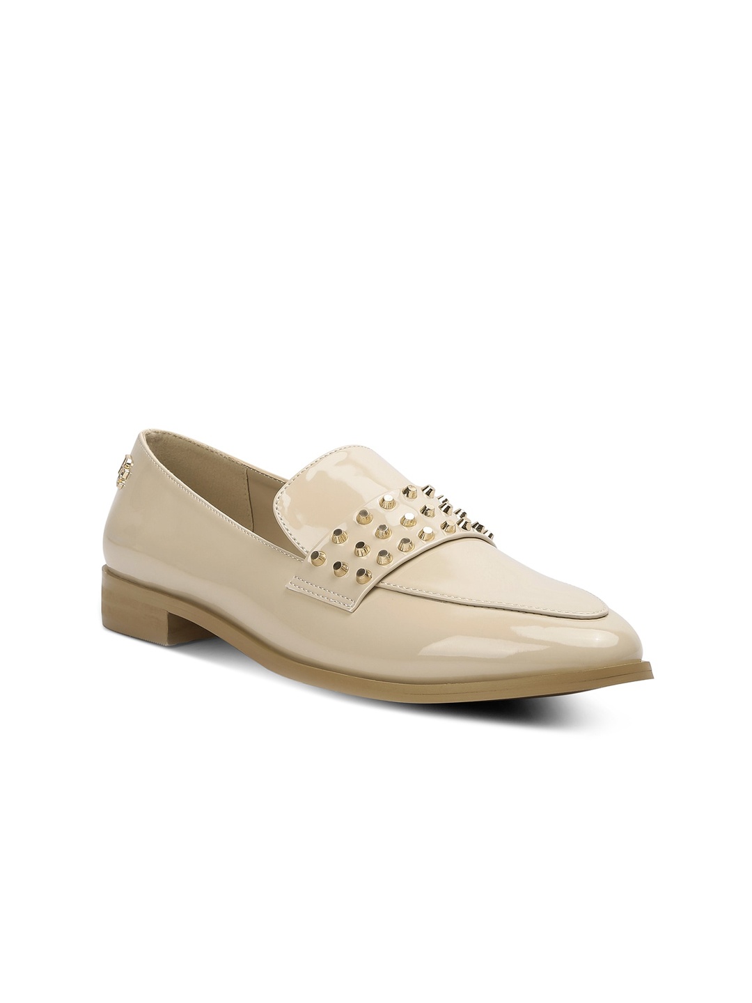 

RAG & CO Women Stud Detail Patent Loafers, Beige