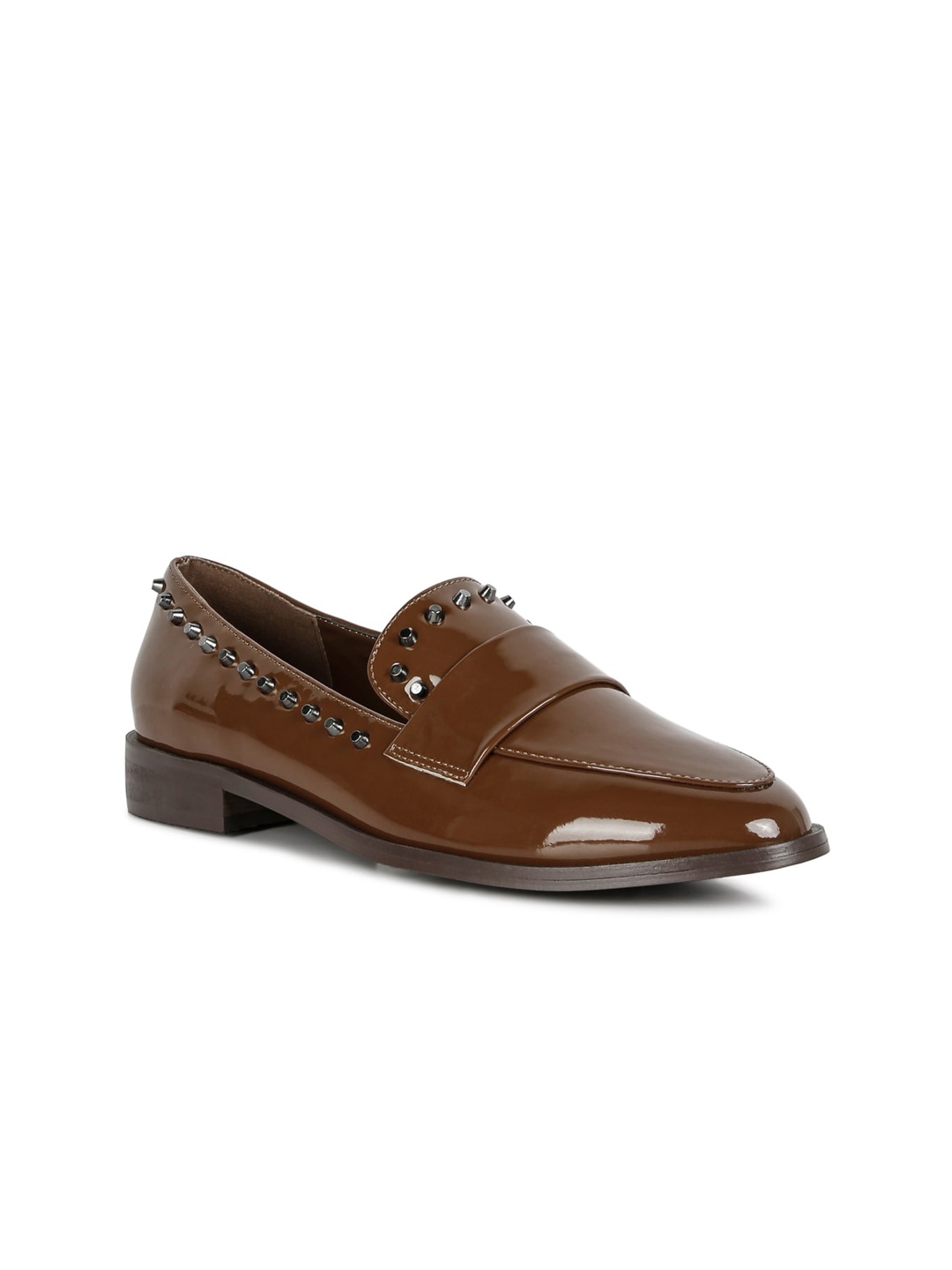 

RAG & CO Women Patent Stud Penny Loafers, Tan