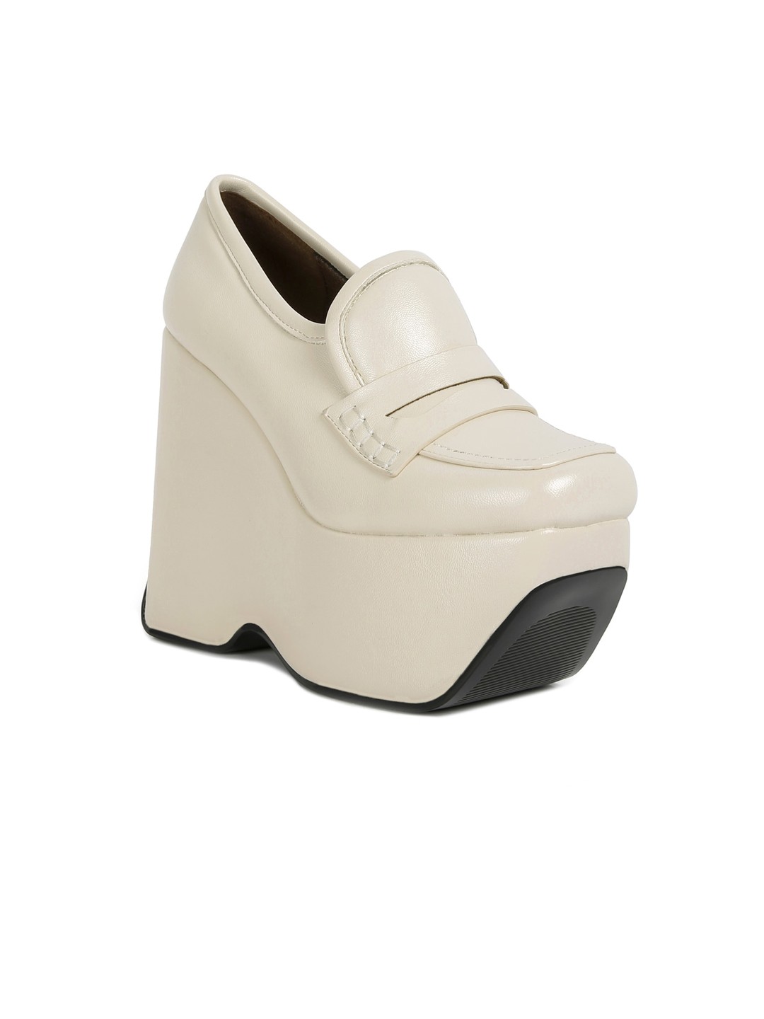 

RAG & CO Women High Platform Wedge Loafers, Beige