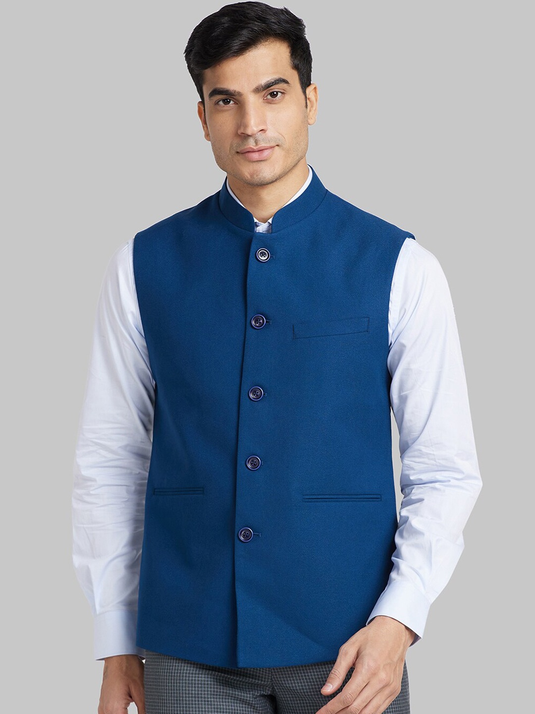 

Raymond Woven Nehru Jacket, Blue