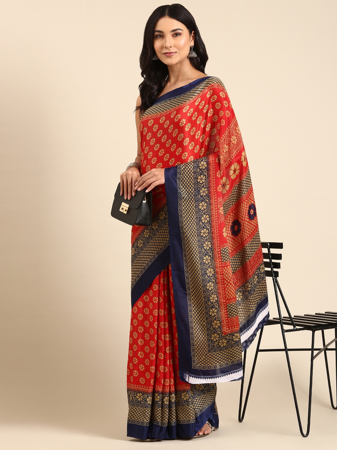 

HERE&NOW Ethnic Motifs Zari Pure Crepe Saree, Orange