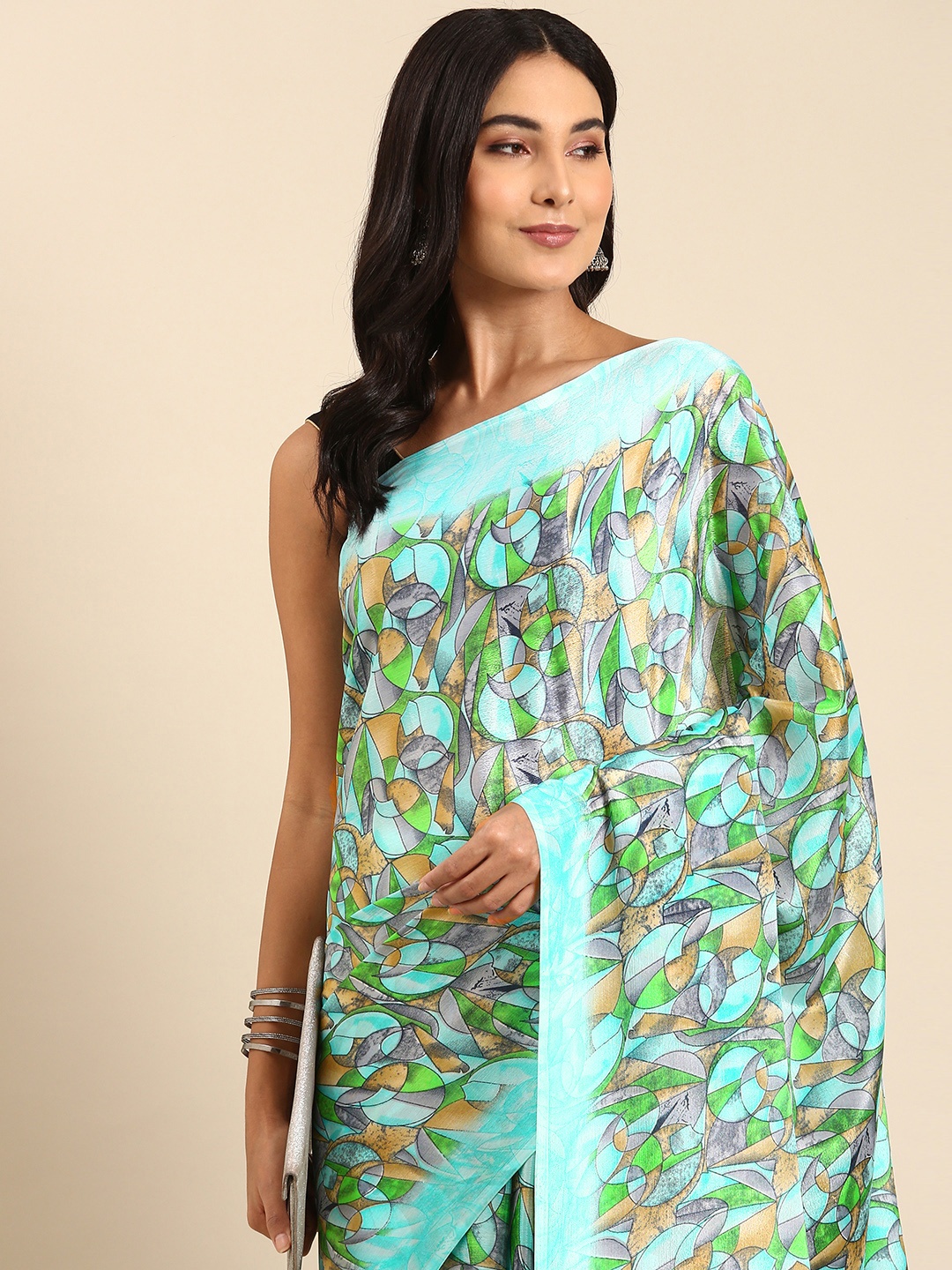 

HERE&NOW Printed Pure Crepe Saree, Blue
