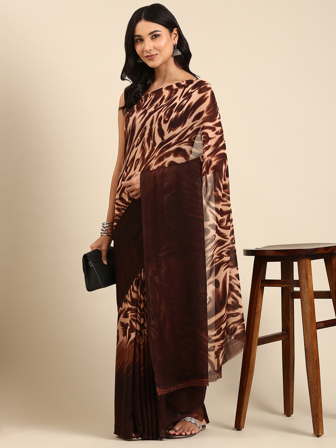 

HERE&NOW Printed Poly Georgette Saree, Purple