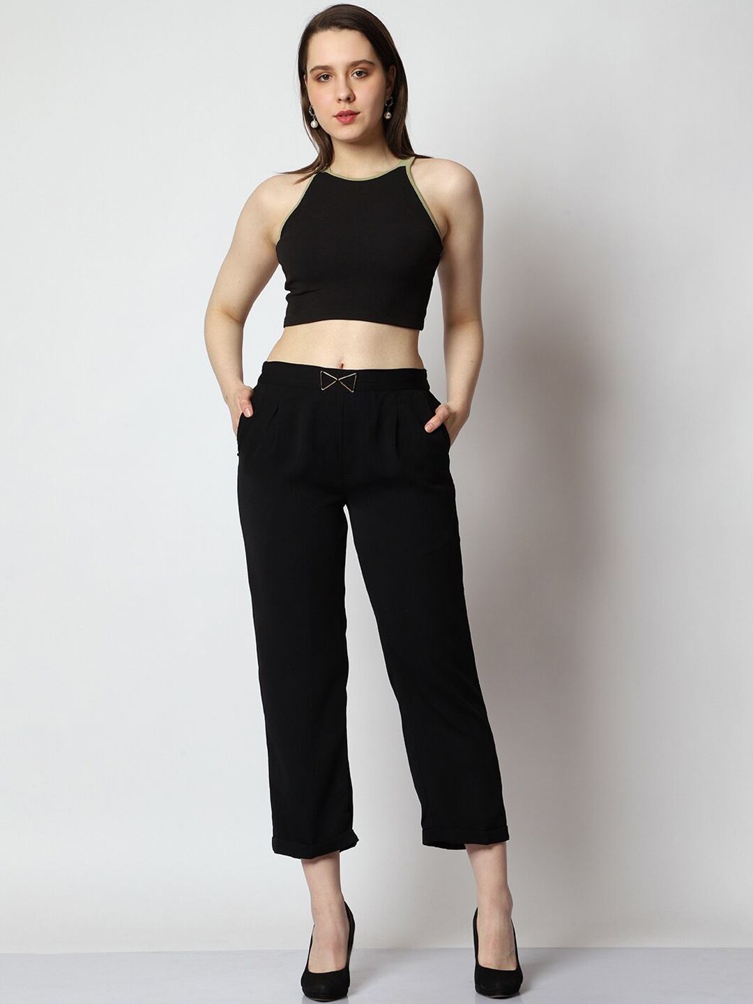 

Prettify Halter-Neck Crop Top With Trouser, Black
