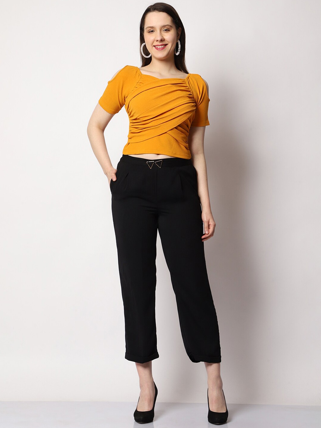 

Prettify Sweetheart Neck Wrap Top With Trouser, Yellow
