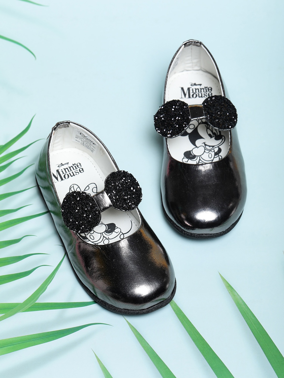 

toothless Girls Disney Minnie Printed Ballerinas With Bows, Metallic