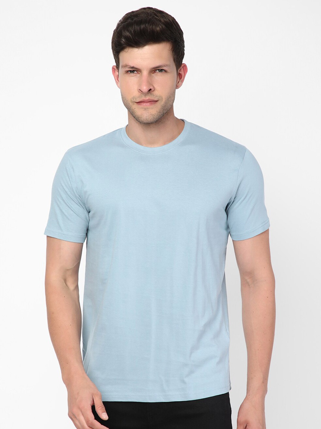 

R&B Short Sleeves Knitted Cotton T-shirt, Turquoise blue