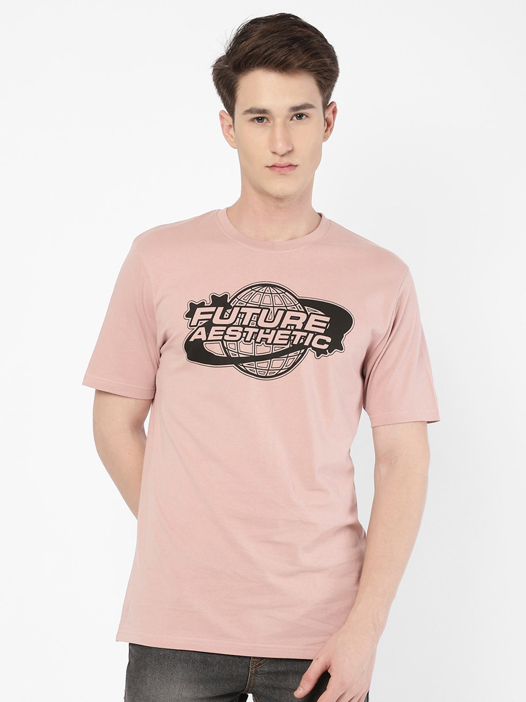 

R&B Typography Printed Cotton T-shirt, Peach