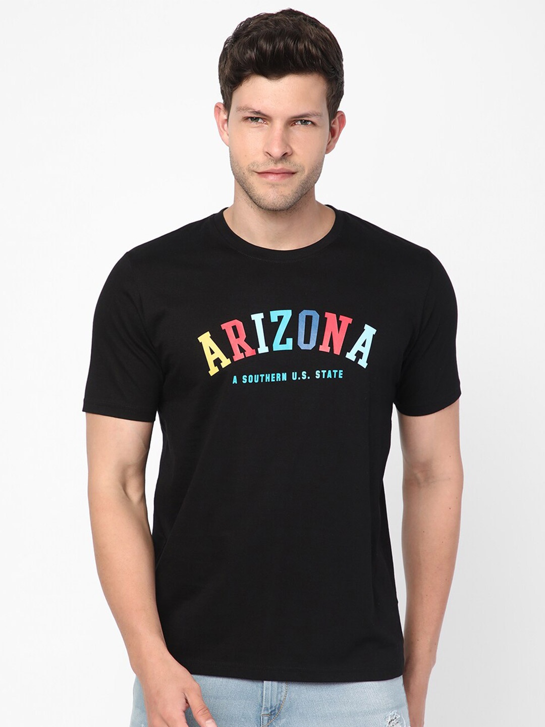 

R&B Men Typography Printed Cotton T-shirt, Black