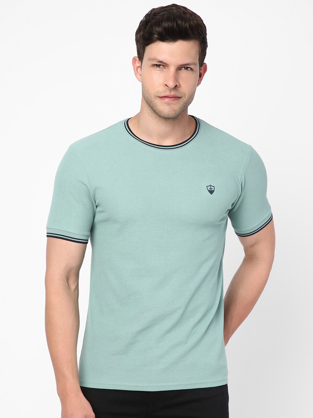 

R&B Round Neck Cotton Slim Fit T-shirt, Green