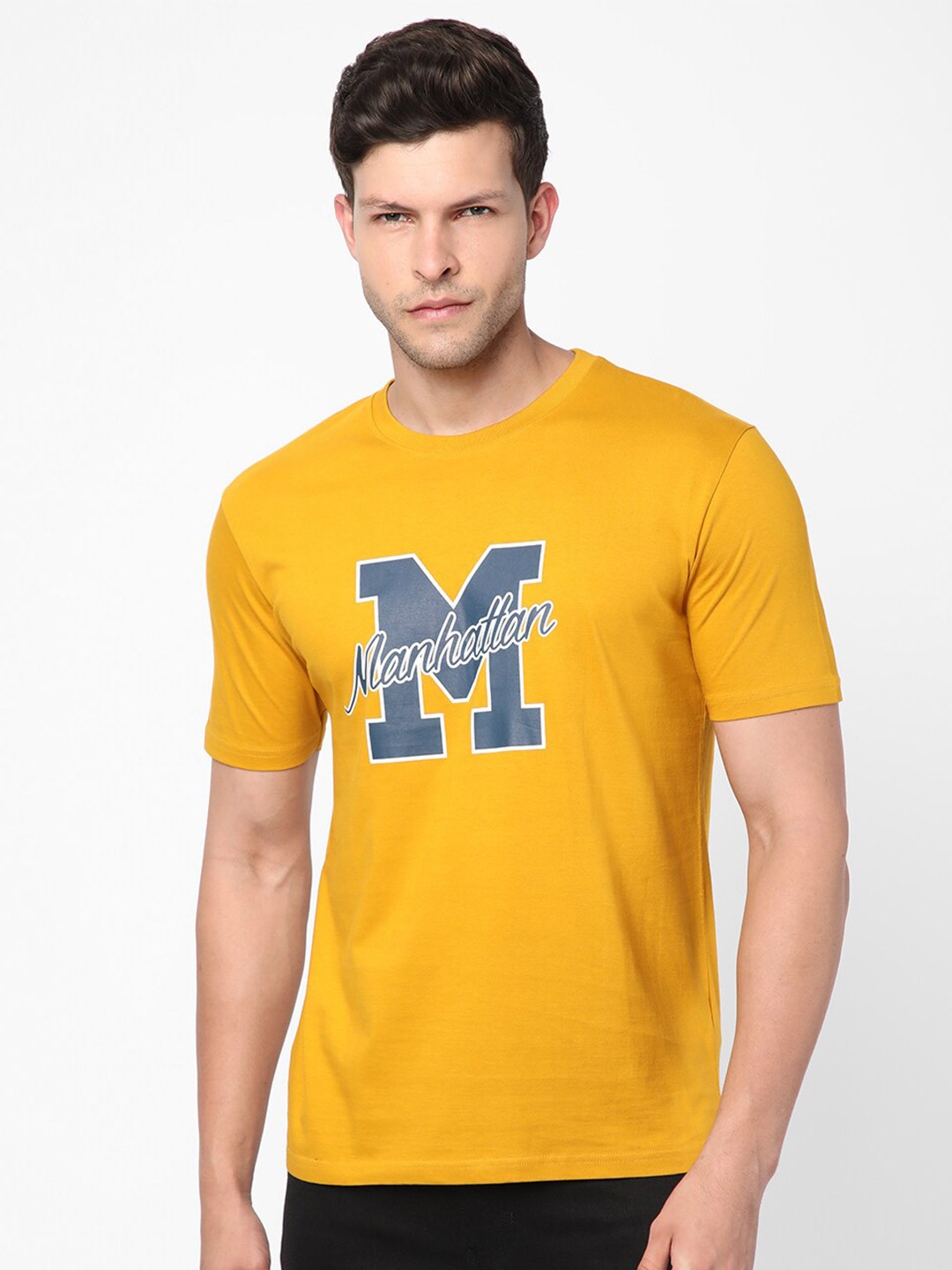 

R&B Typography Printed Cotton T-shirt, Yellow
