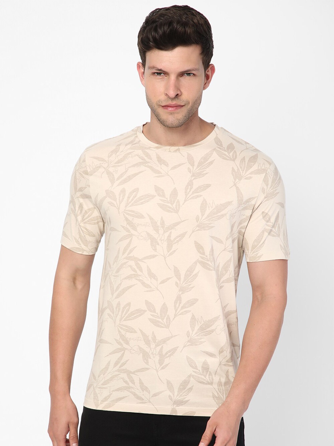 

R&B Conversational Printed Cotton T-shirt, Beige