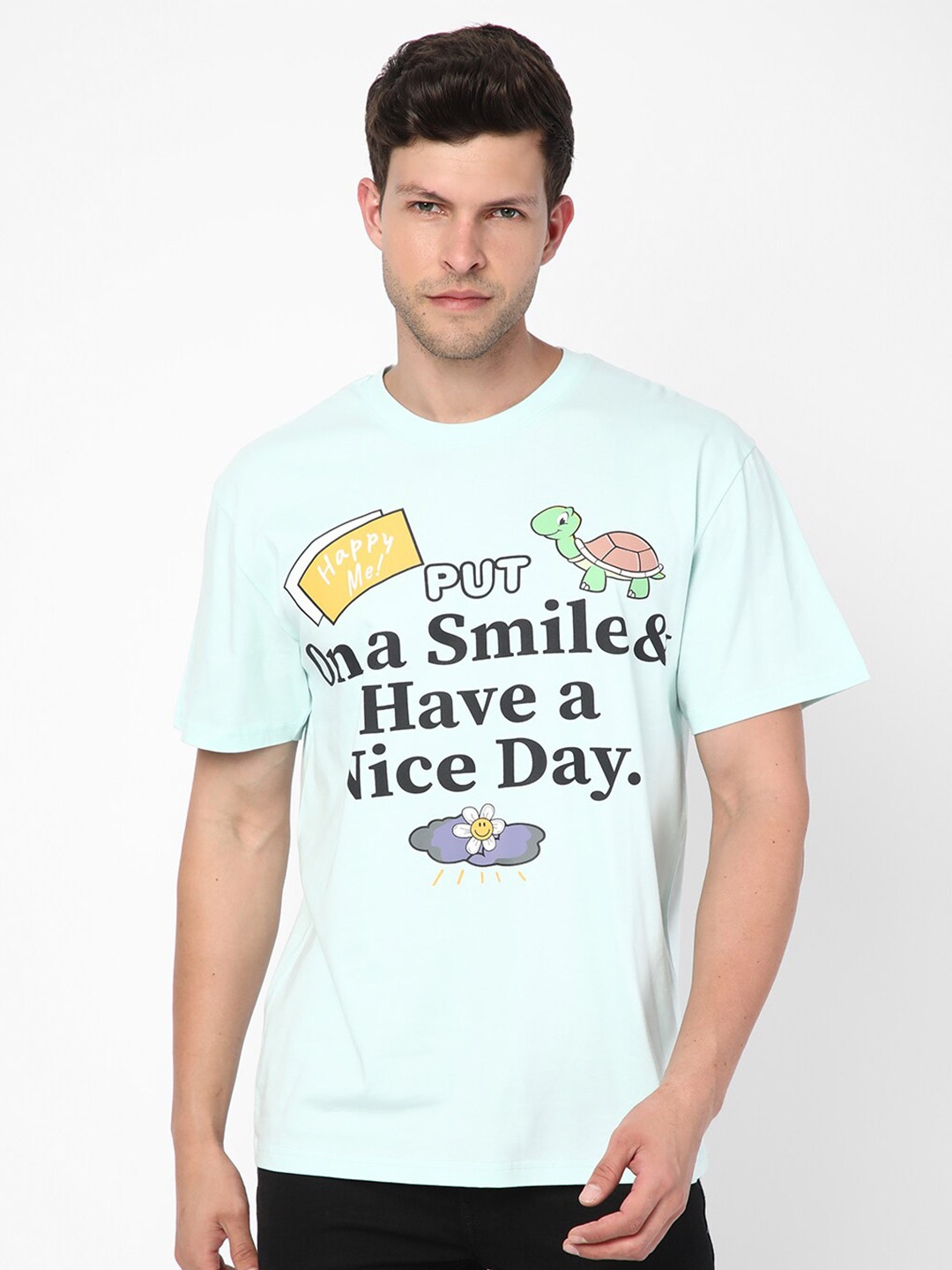 

R&B Typography Printed Cotton T-shirt, Sea green