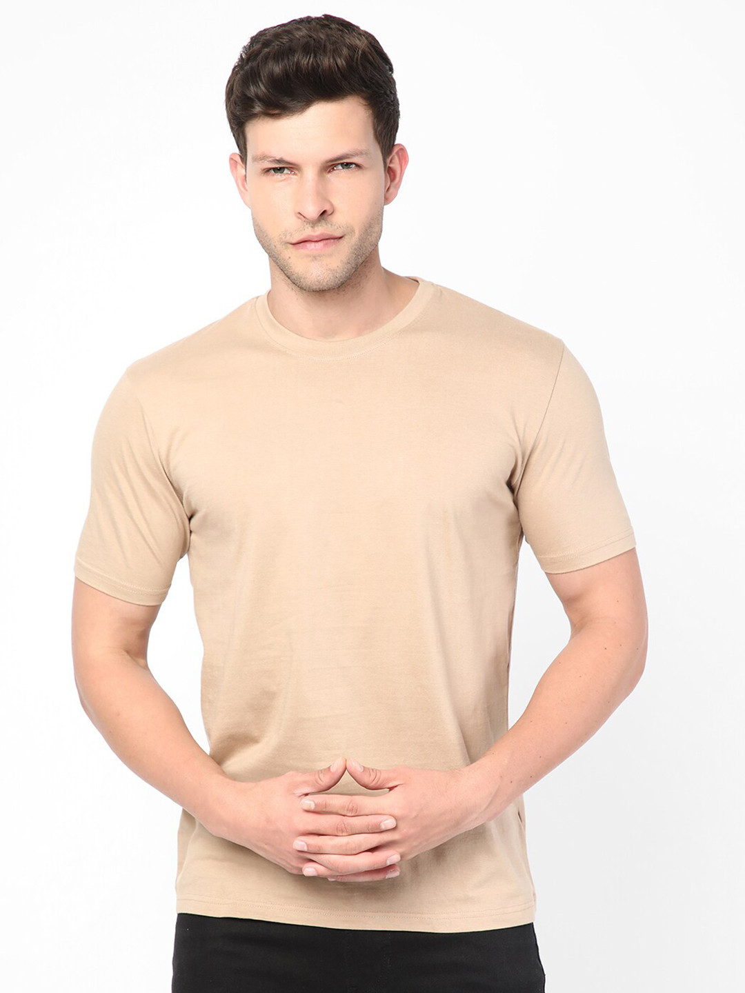 

R&B Round Neck Cotton T-shirt, Beige