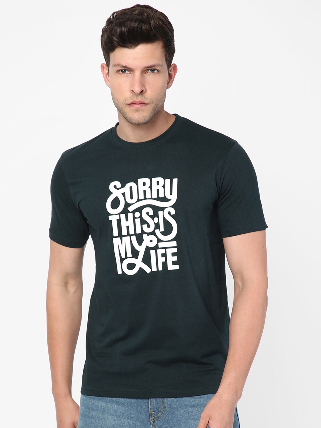 

R&B Typography Printed Cotton T-shirt, Green