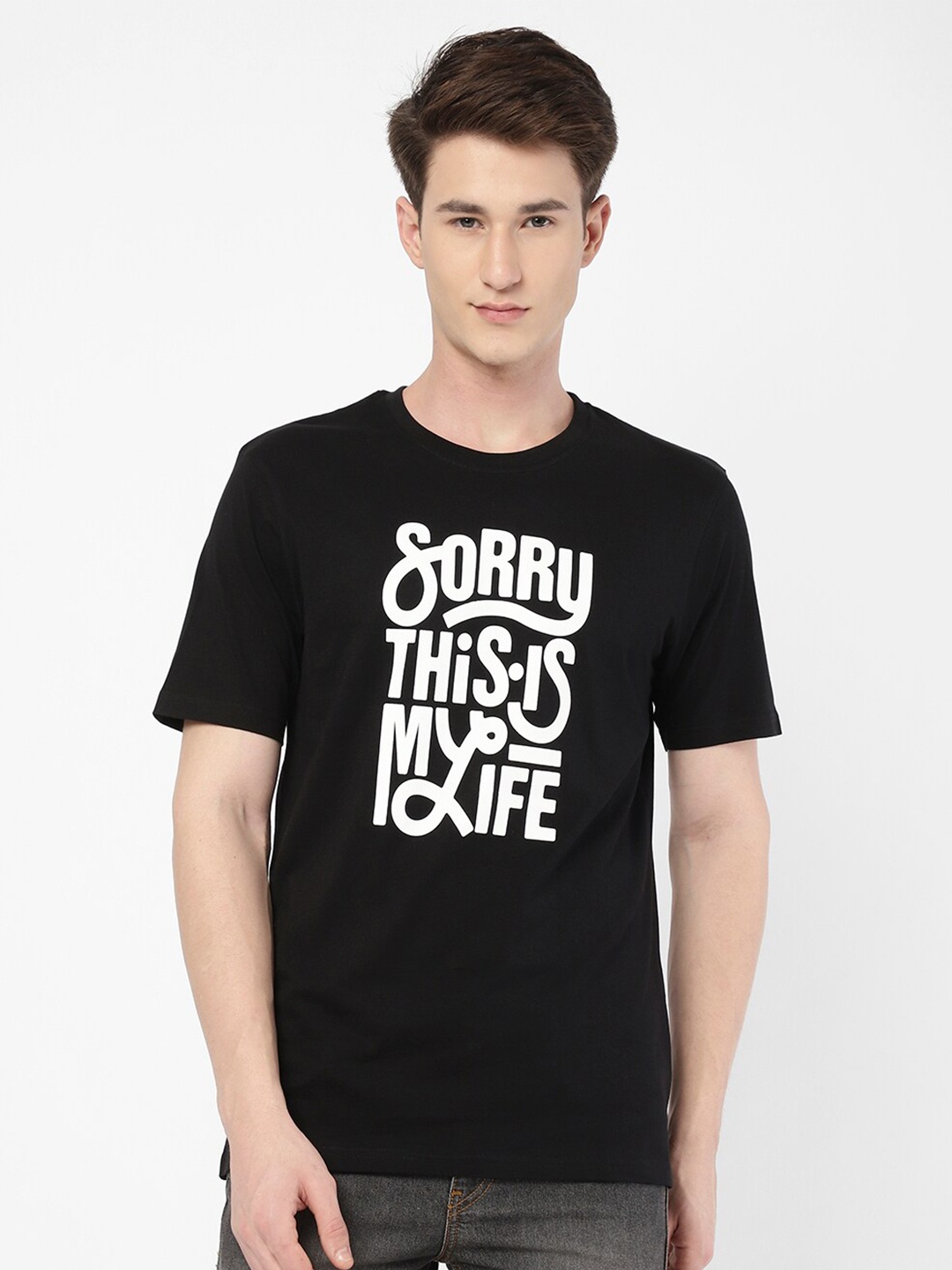 

R&B Typography Printed Cotton T-shirt, Black