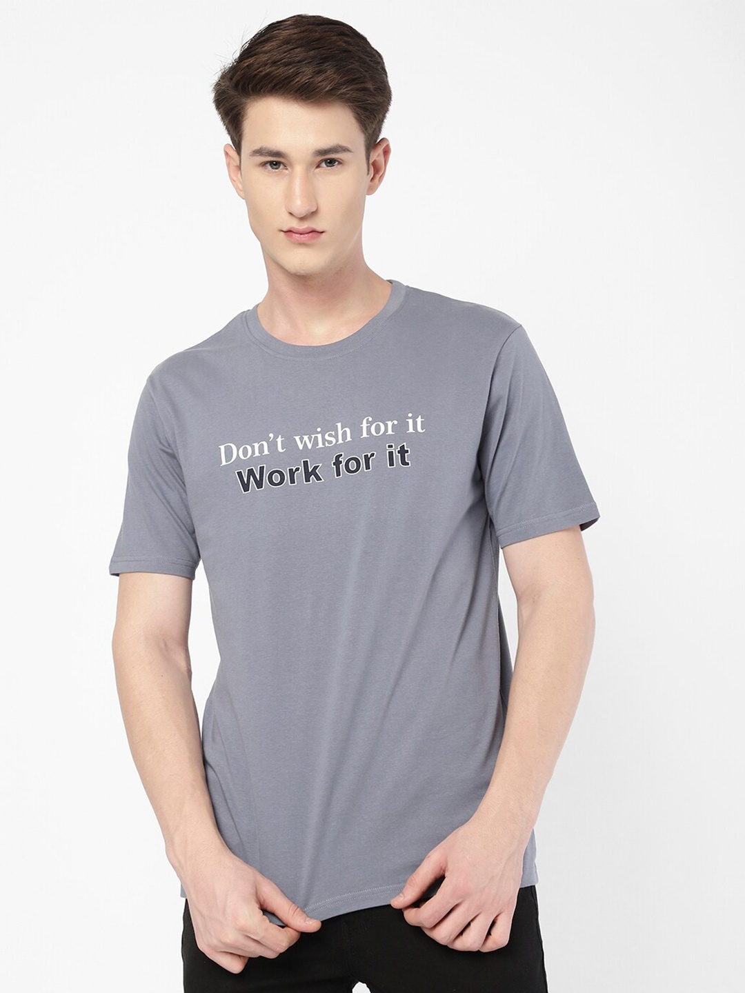 

R&B Typography Printed Cotton T-shirt, Grey