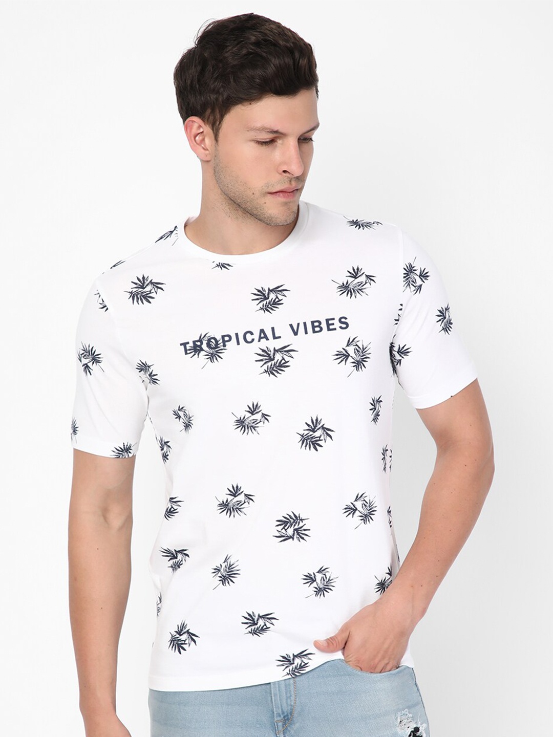 

R&B Typography Printed Cotton T-shirt, White