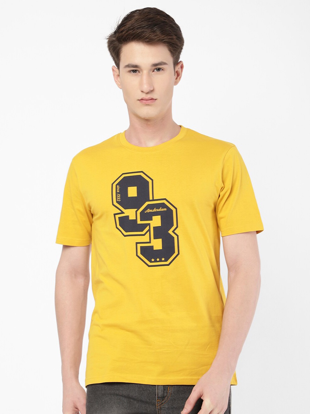 

R&B Men Yellow Typography Printed T-shirt