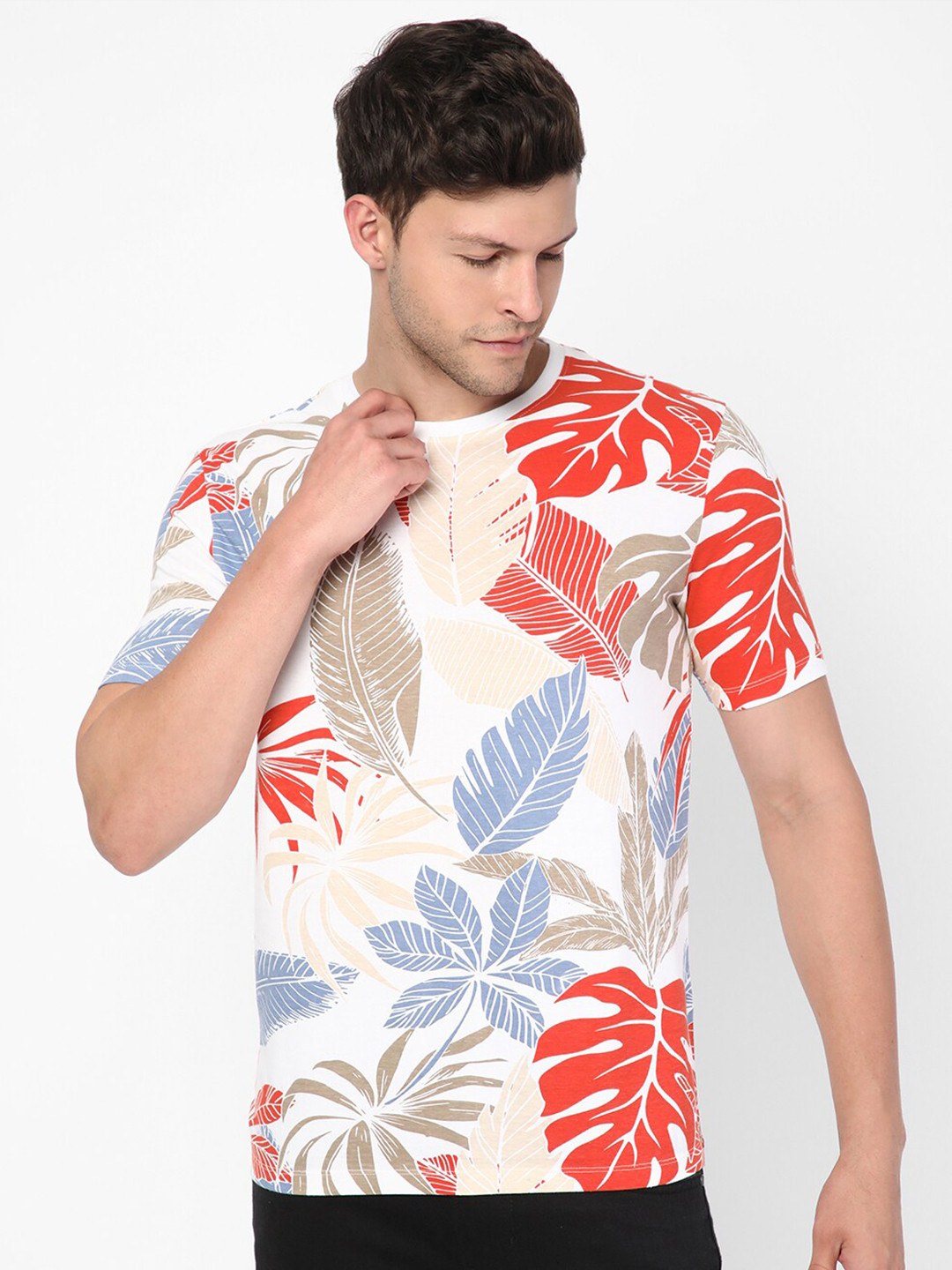 

R&B Tropical Printed Cotton T-shirt, White