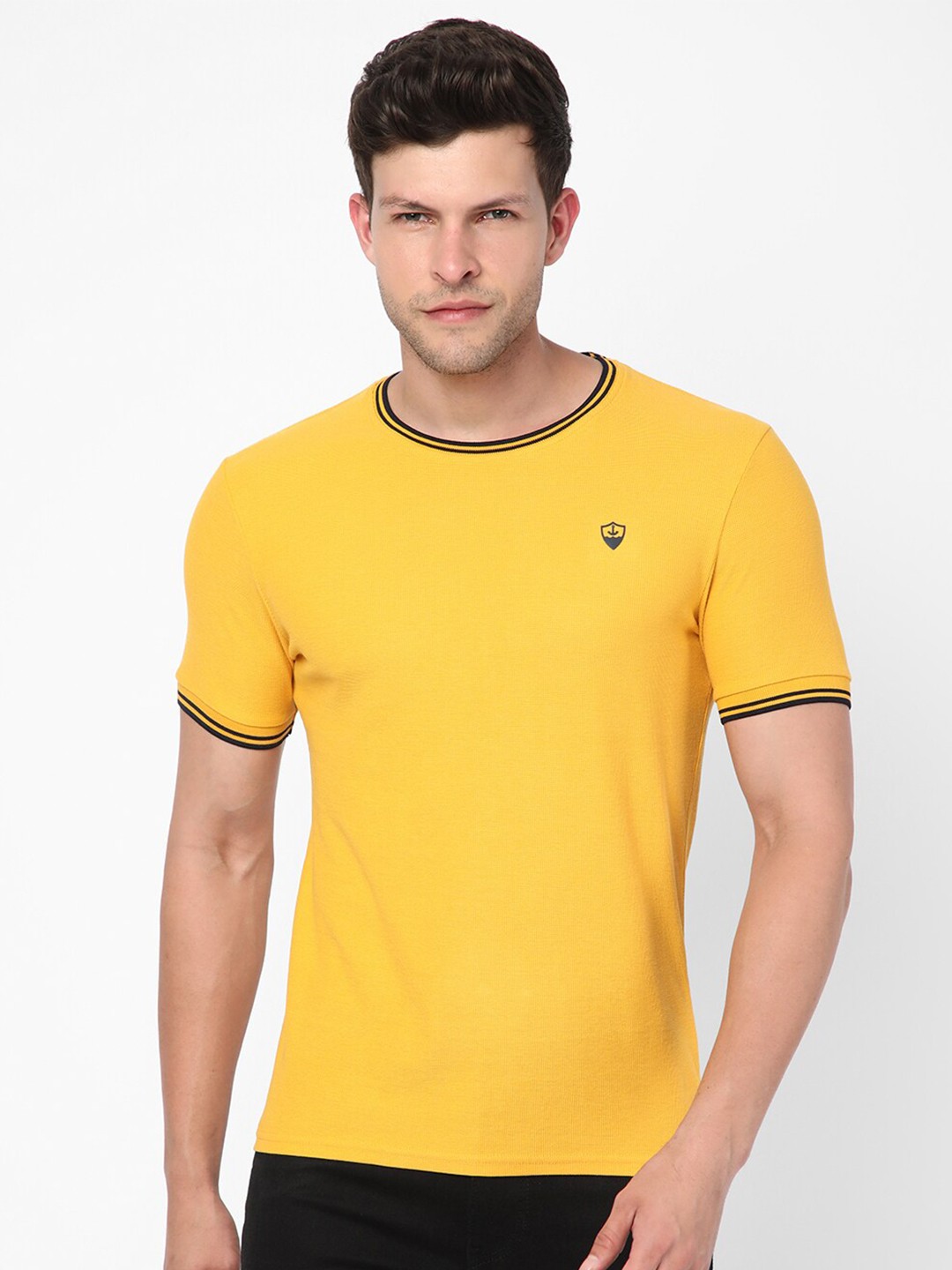 

R&B Round Neck Cotton T-shirt, Yellow