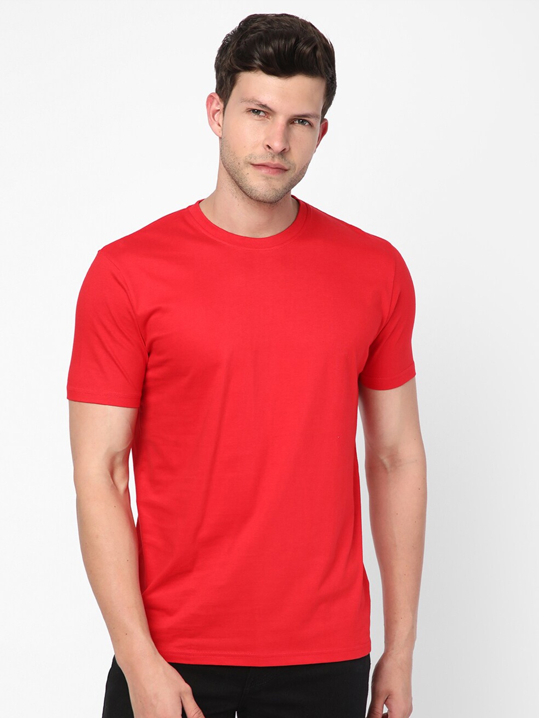 

R&B Round Neck Regulars Fit Cotton T-shirt, Red