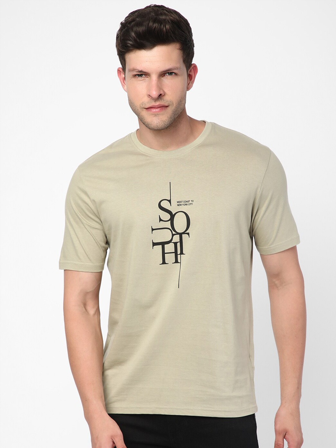 

R&B Typography Printed Cotton T-shirt, Beige