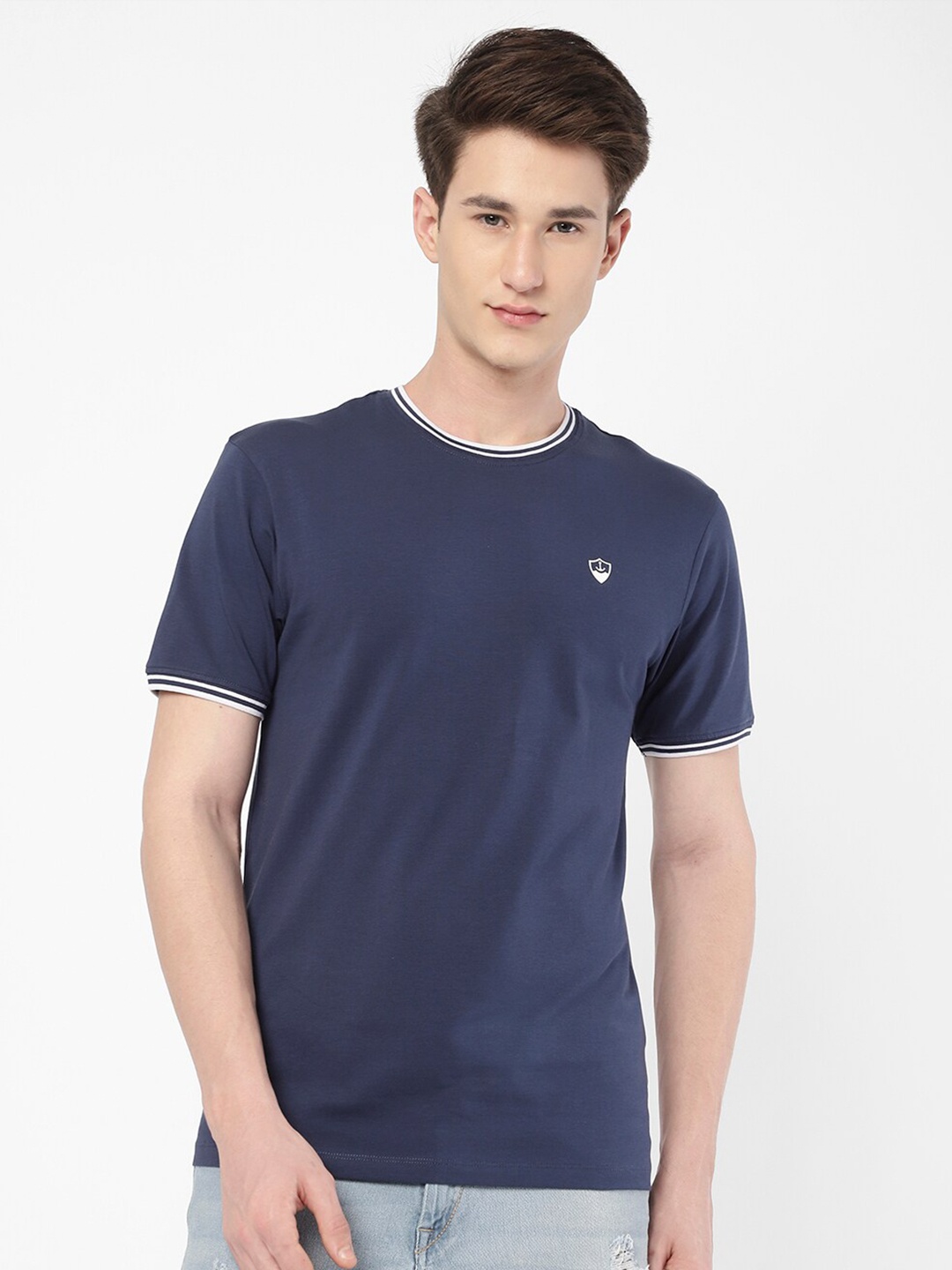 

R&B Round Neck Cotton T-shirt, Blue