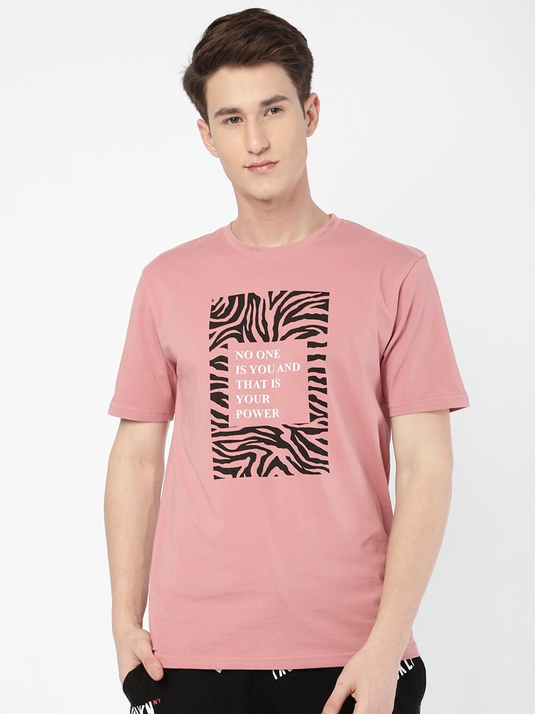 

R&B Typography Printed Cotton T-shirt, Peach