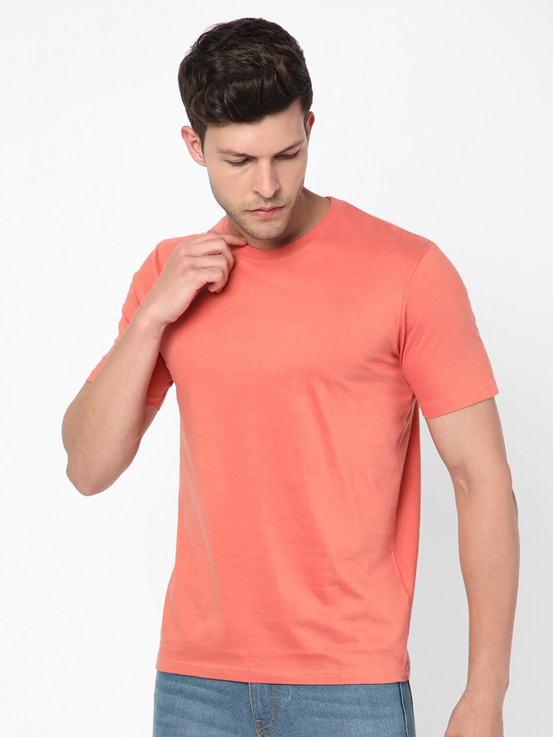 

R&B Round Neck Cotton T-shirt, Peach