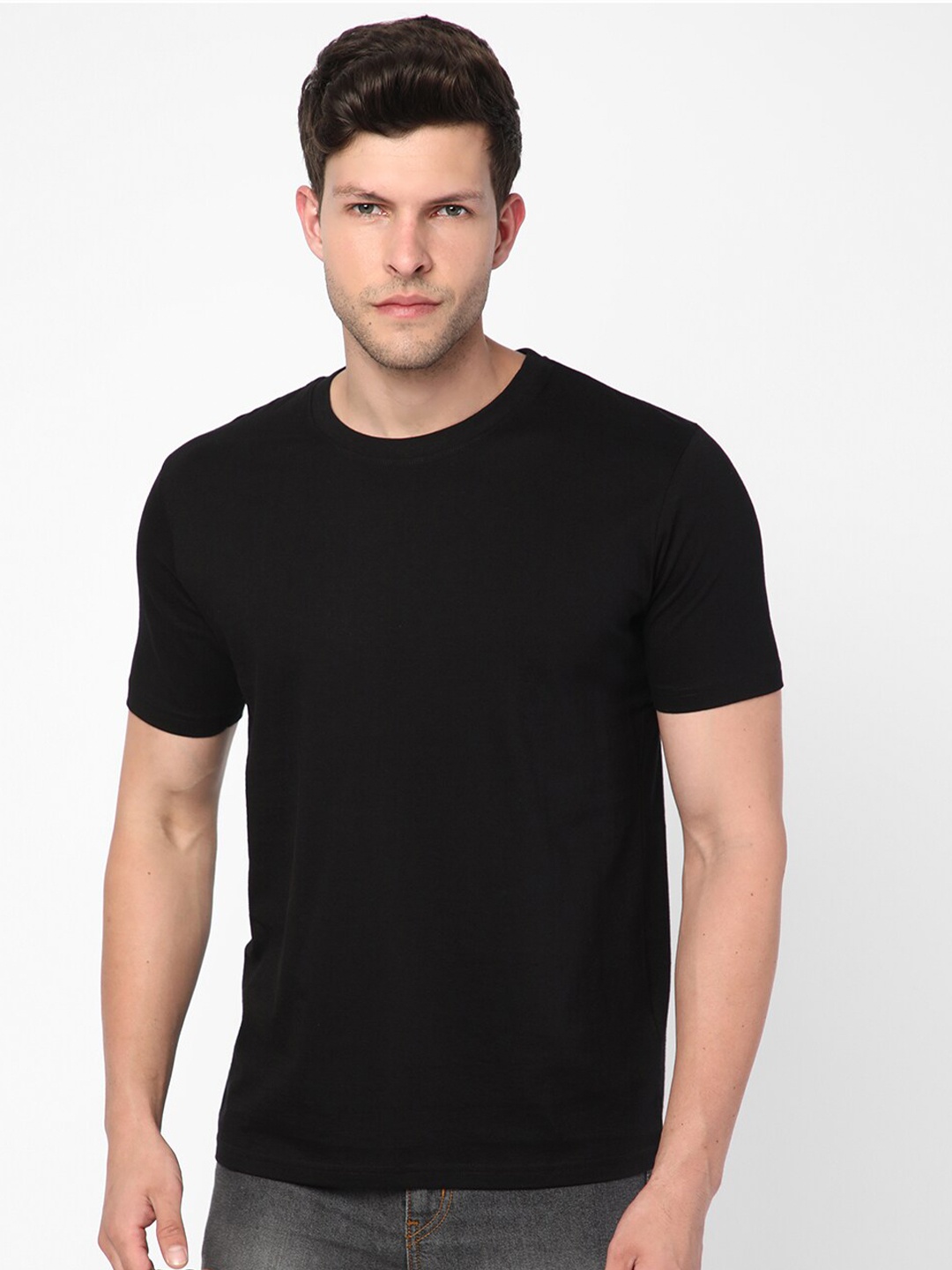 

R&B Round Neck Cotton T-shirt, Black