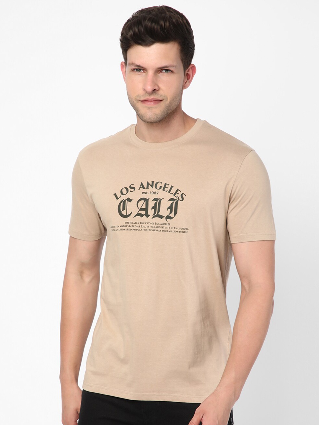 

R&B Typography Printed Cotton T-shirt, Beige