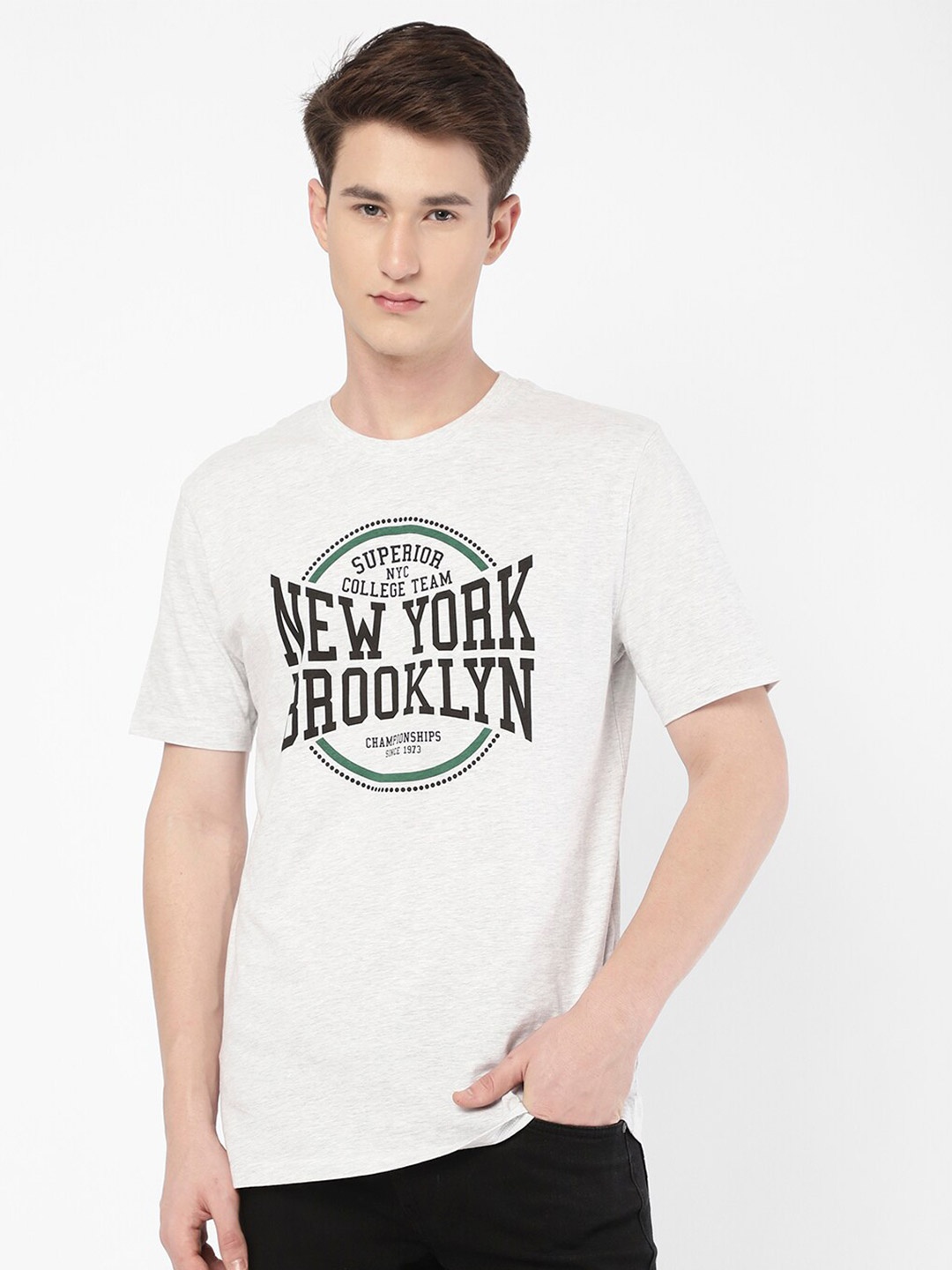 

R&B Typography Printed Cotton T-shirt, Grey