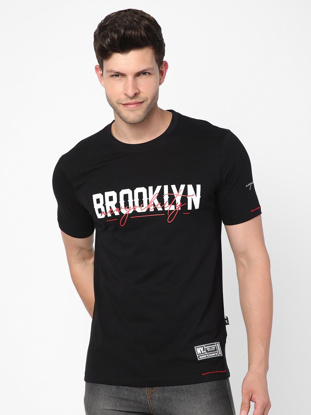 

R&B Men Typography Printed Cotton T-shirt, Black