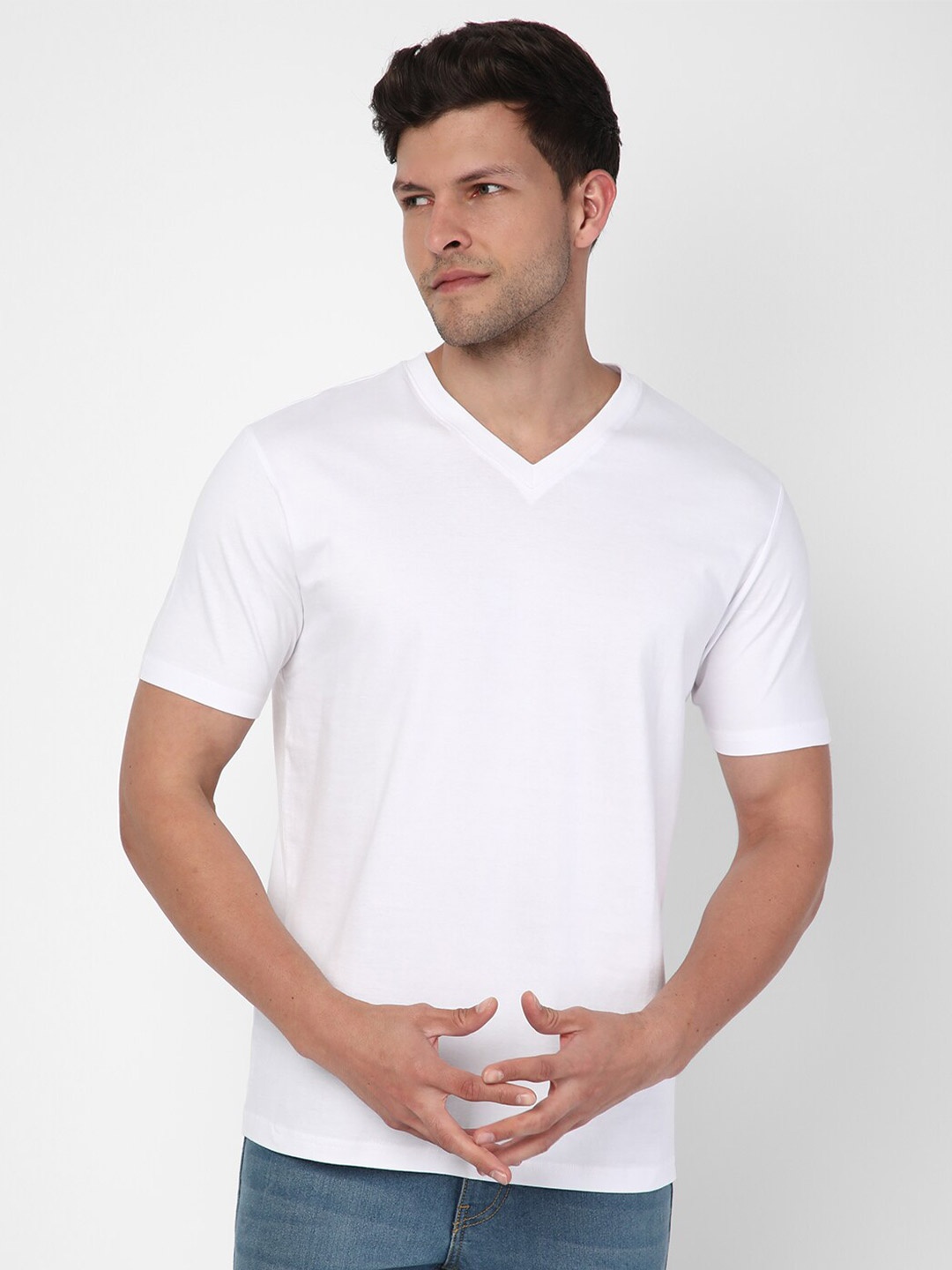 

R&B V-Neck Cotton T-shirt, White