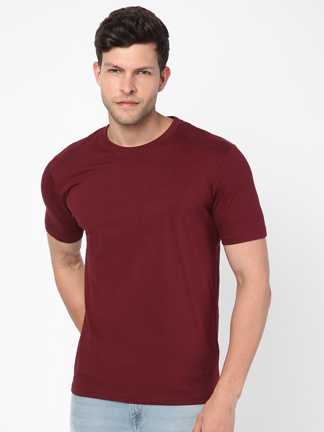 

R&B Round Neck Regular Fit Cotton T-shirt, Purple