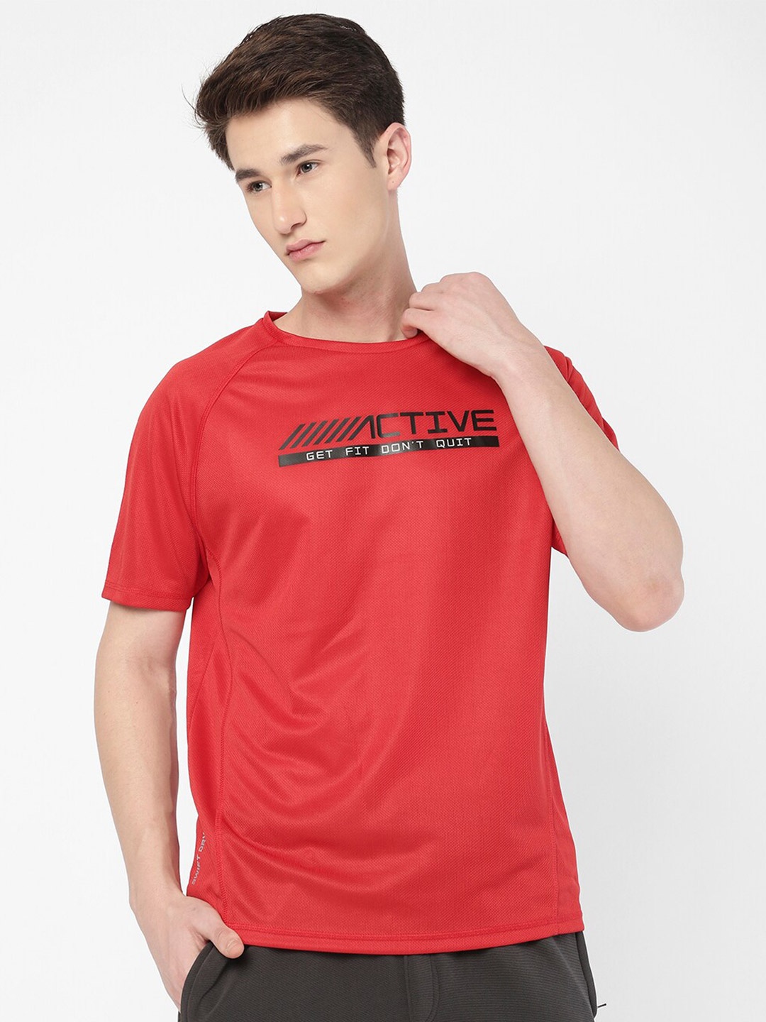 

R&B Round Neck Typography Printed Cotton T-shirt, Red