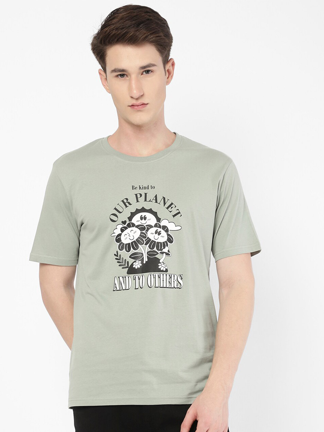 

R&B Graphic Printed Cotton T-shirt, Green