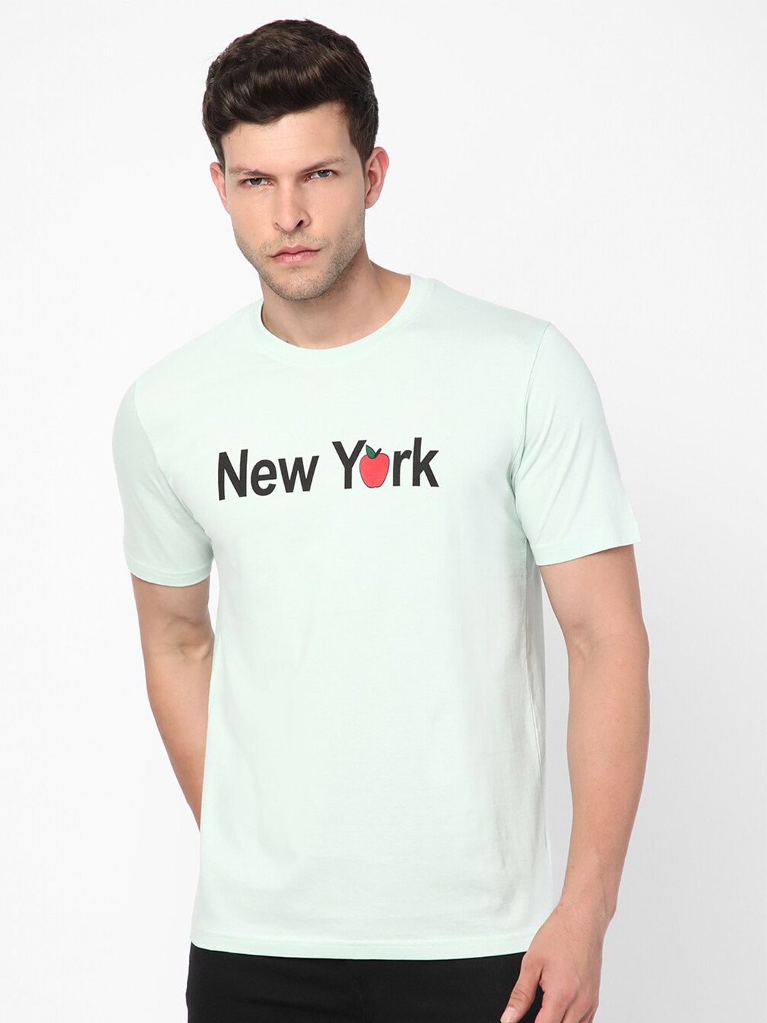 

R&B Typography Printed Cotton T-shirt, Green