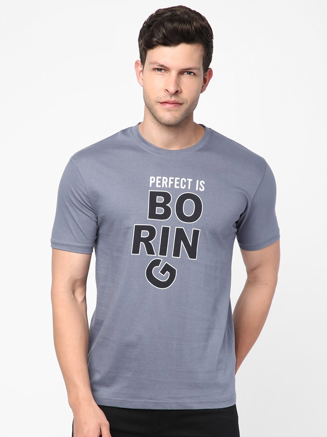 

R&B Typography Printed Cotton T-shirt, Blue