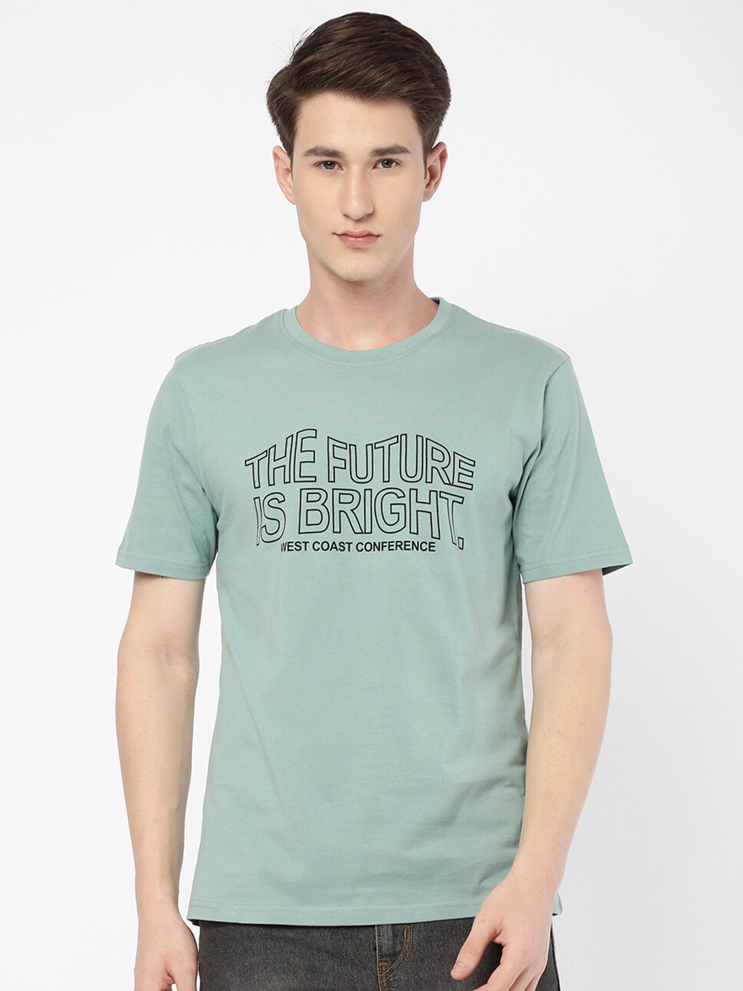 

R&B Typography Printed Cotton T-shirt, Green