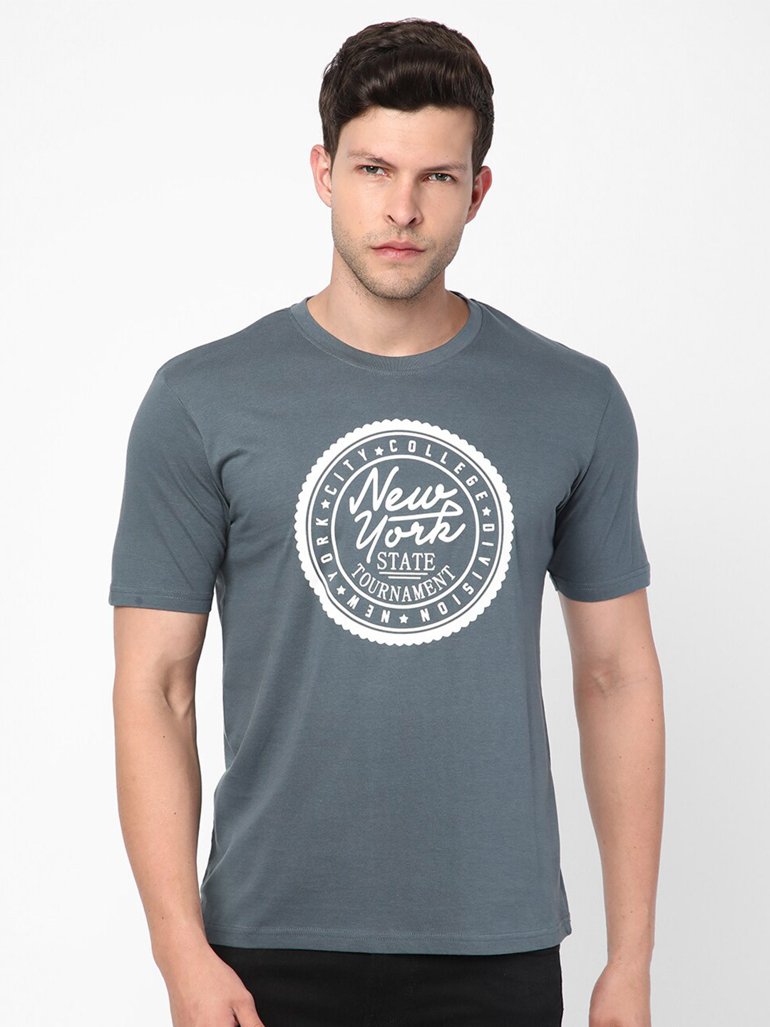 

R&B Typography Printed Cotton T-shirt, Blue