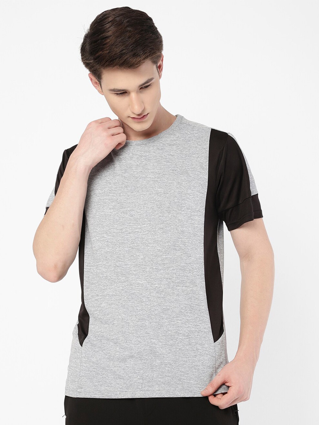 

R&B Colourblocked Round Neck Short Sleeves T-shirt, Grey melange