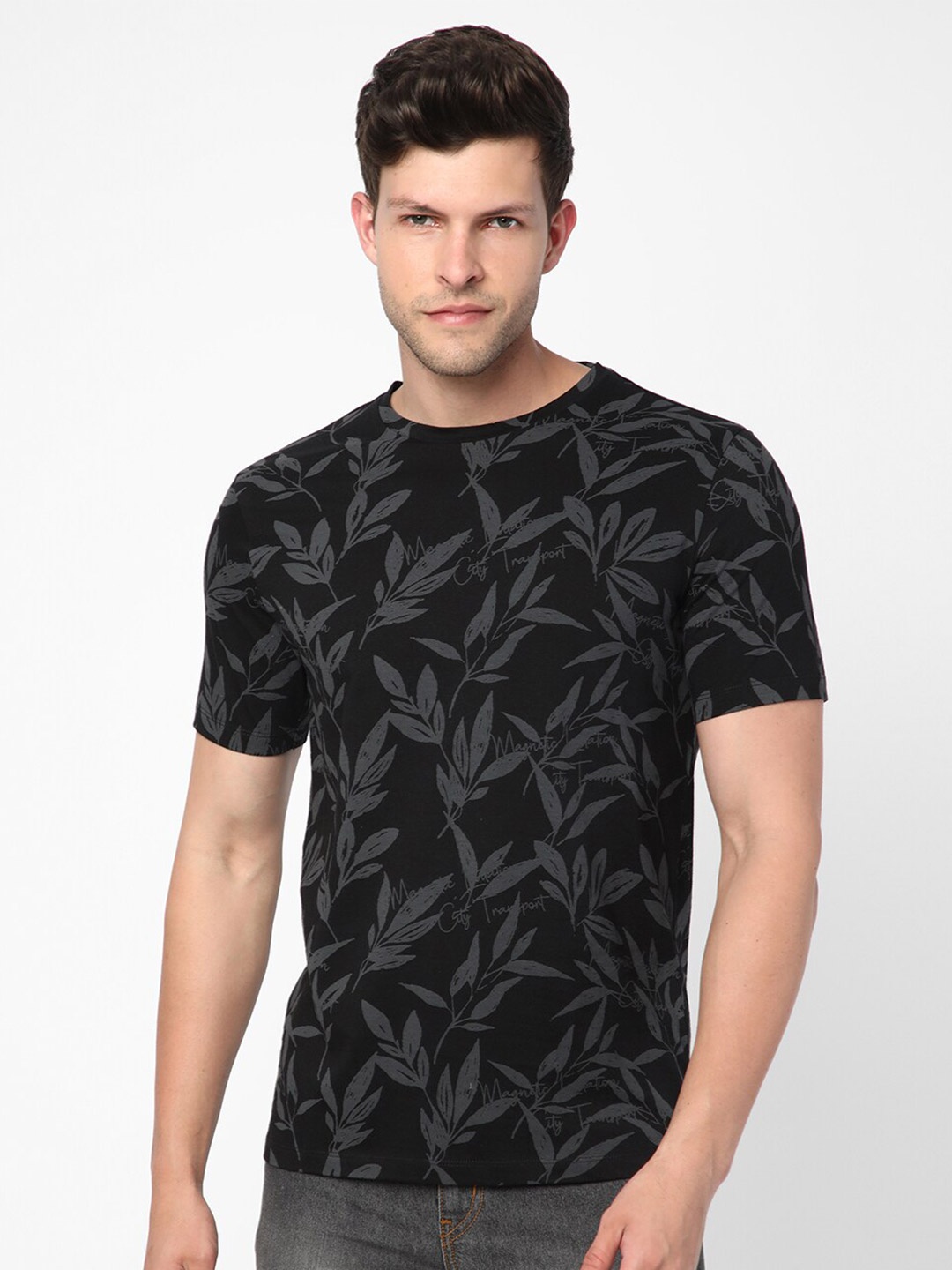 

R&B Men Conversational Printed Cotton T-shirt, Black