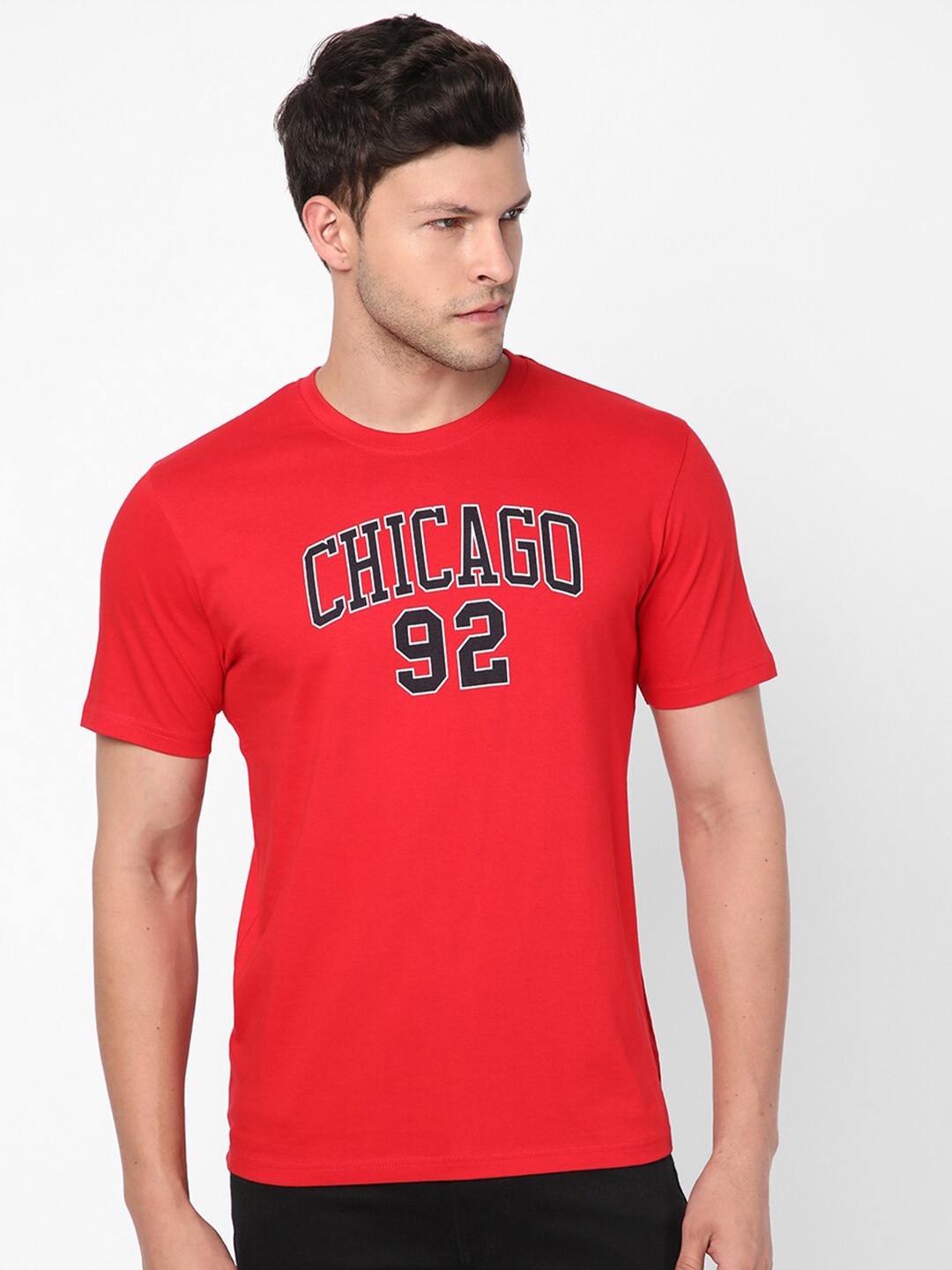

R&B Typography Printed Cotton T-shirt, Red