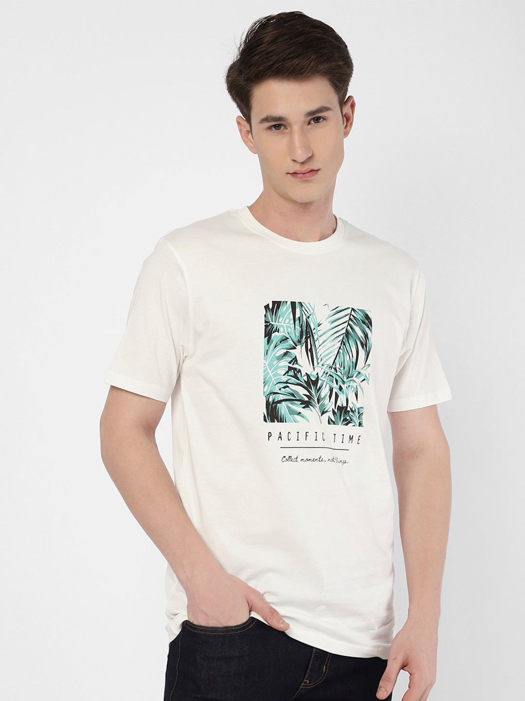 

R&B Tropical Printed Cotton T-shirt, Cream